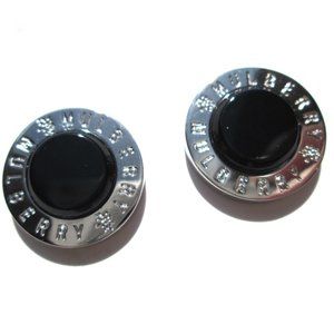 ✨Vintage MULBERRY Cuff Links Cufflinks Silver Black Designer Signed Round Circle